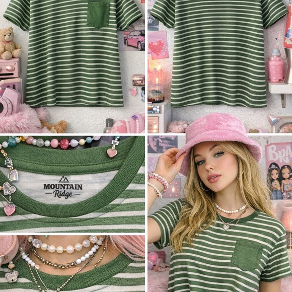 Green and White Striped T-Shirt - Picture 2 of 5